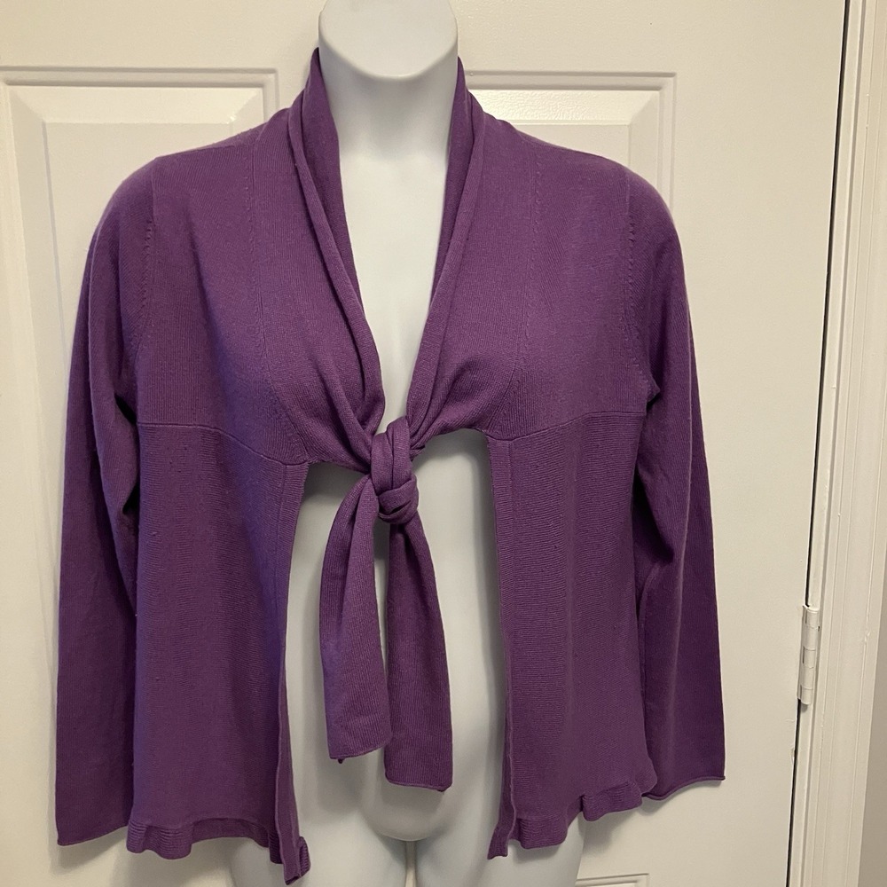 Garnet Hill Cardigan Sweater Sz‎ Medium Silk/Cashmere Open Front Ruffle Women's